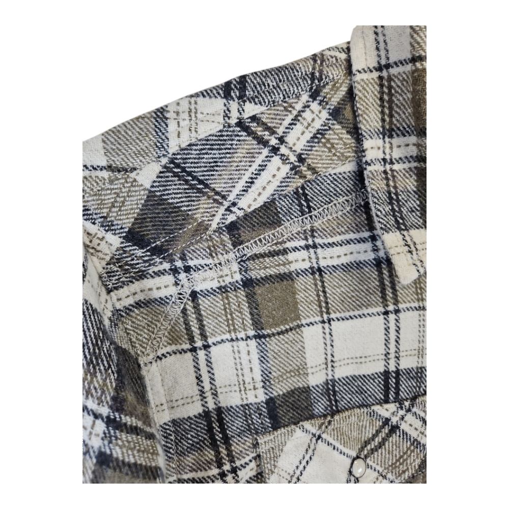 BKE Pearl Snap Green Plaid Western Flannel Long Sleeve Shirt Size L - Picture 6 of 9